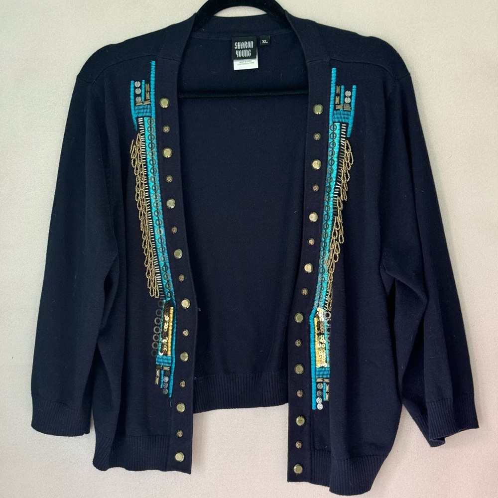 Anthropologie Sharon Young Studded Beaded Fly Away Boho Cardigan
